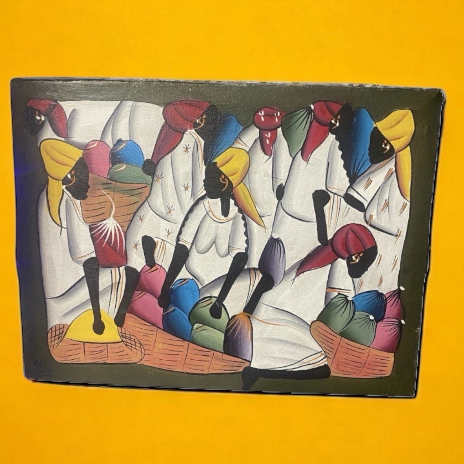 Art Painting Haitian Folk Women At Market Haiti Stretched Fabric Home Decor