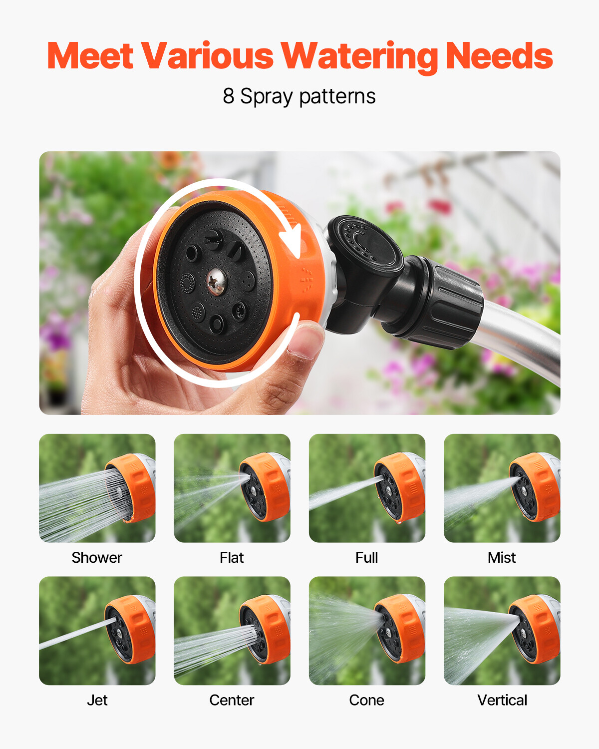Garden Hose Watering Wand Heavy Duty 36 inch 8 Spray Patterns & 180° Swivel Head