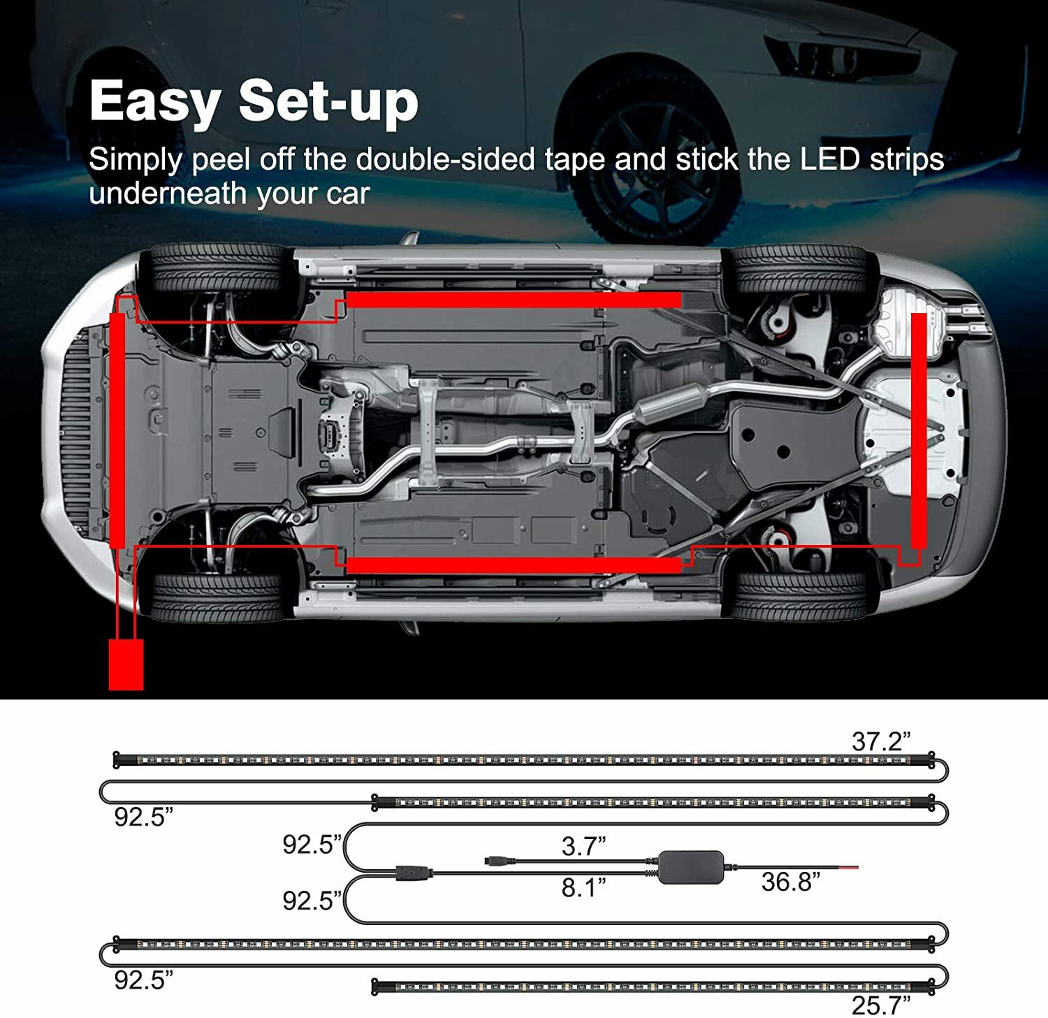 16 Million Color Car Truck Underglow Under Body Accent Glow Neon LED Lights Kit