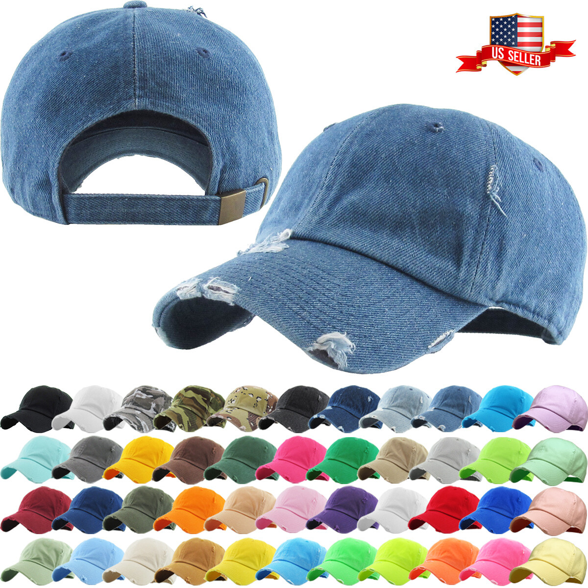Solid Distressed Vintage Cotton Polo Style Baseball Ball Cap Hat 100% Cotton NEW