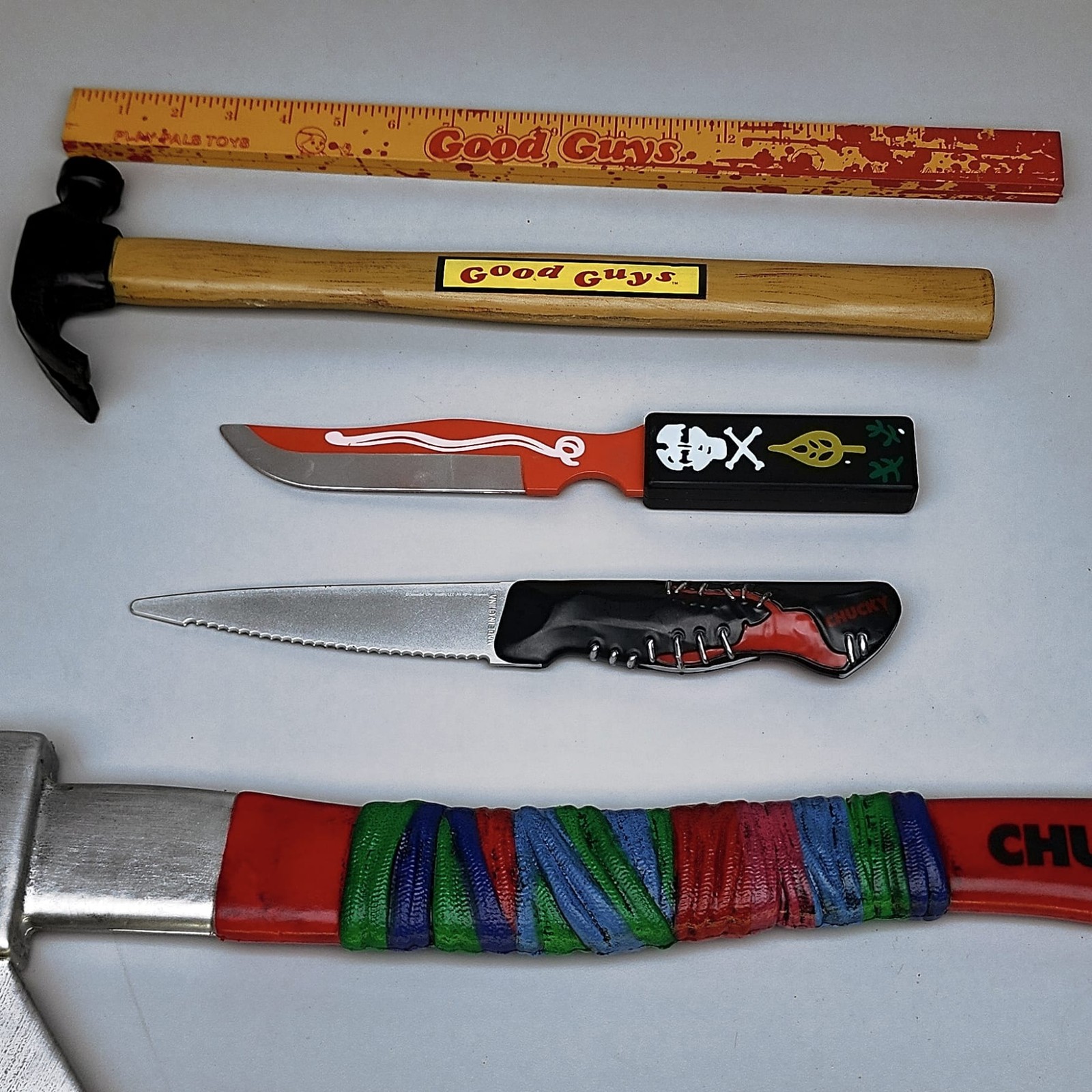 Chucky Good Guy Doll Prop Lot 5pc Child's Play Voodoo Knife+Axe+Hammer+Ruler