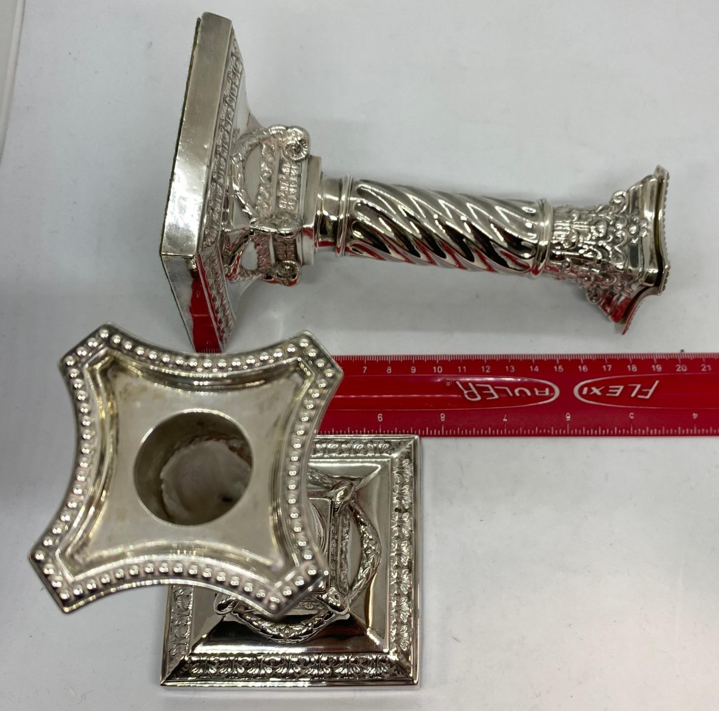 Jenkins & Timm Sterling Weighted Piano Candlesticks Sheffield 1896 Antique