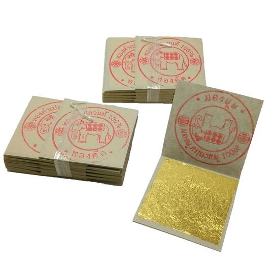 GOLD LEAF SHEET 24K PURE 99.99% GOLD THAI GILDING FOIL - 1.35" 10 SHEETS