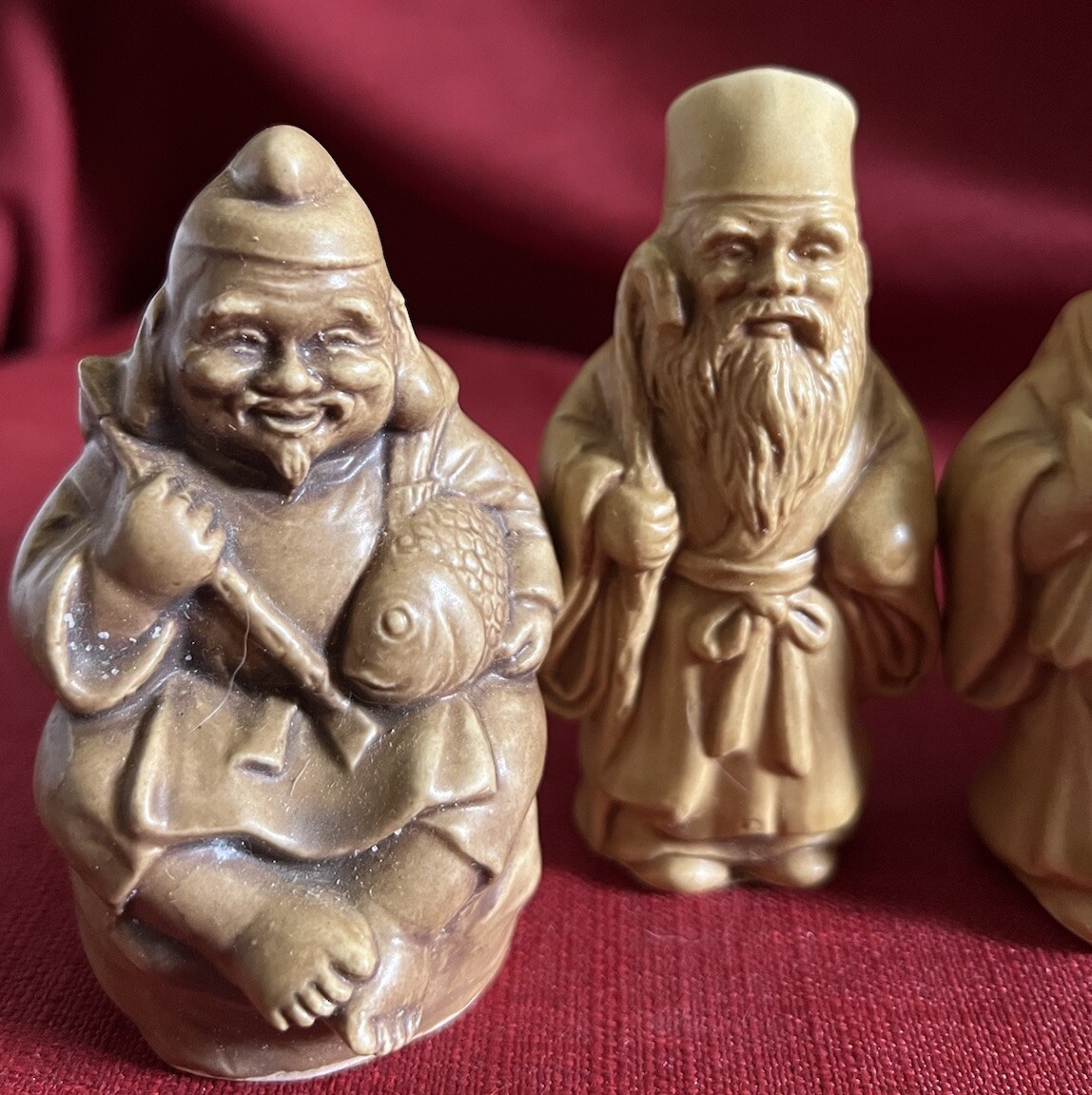 Vintage Japanese Porcelain Figurines Hotei, Ebisu, Samurai Warrior, Fukurokuju