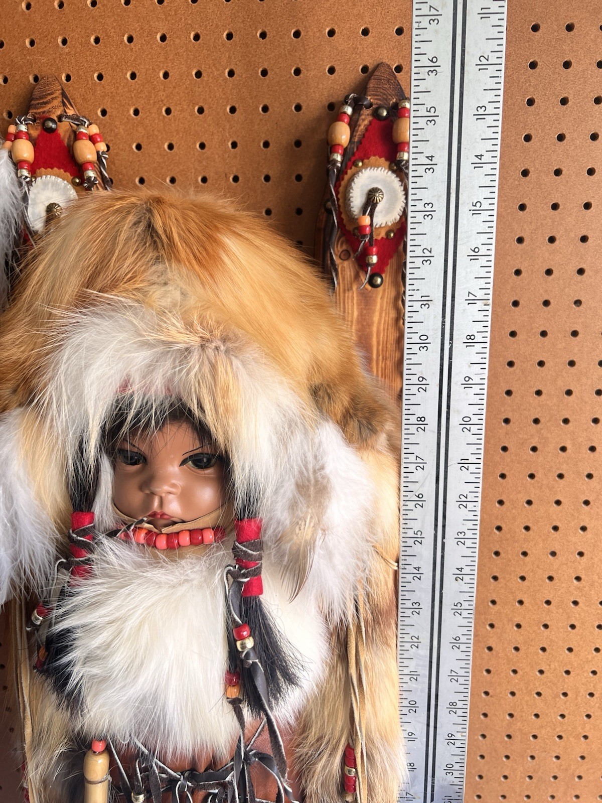 Native American A Papoose/Cradle Board Hand Made 'Coyote Woman' 38" Heavy