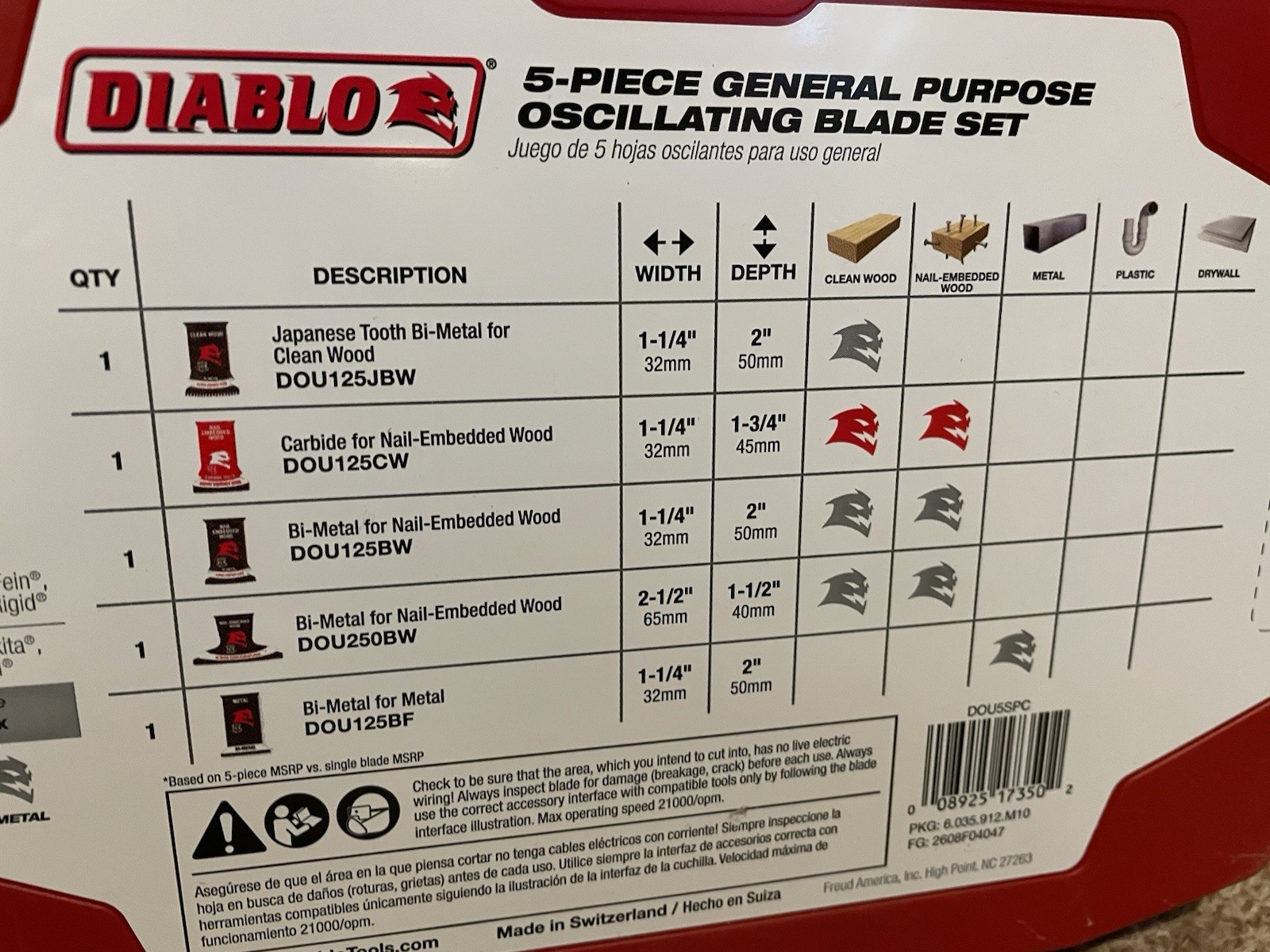 New Diablo Universal Fit Wood and Metal Oscillating Blade Set (5-Piece) DOU5SPC