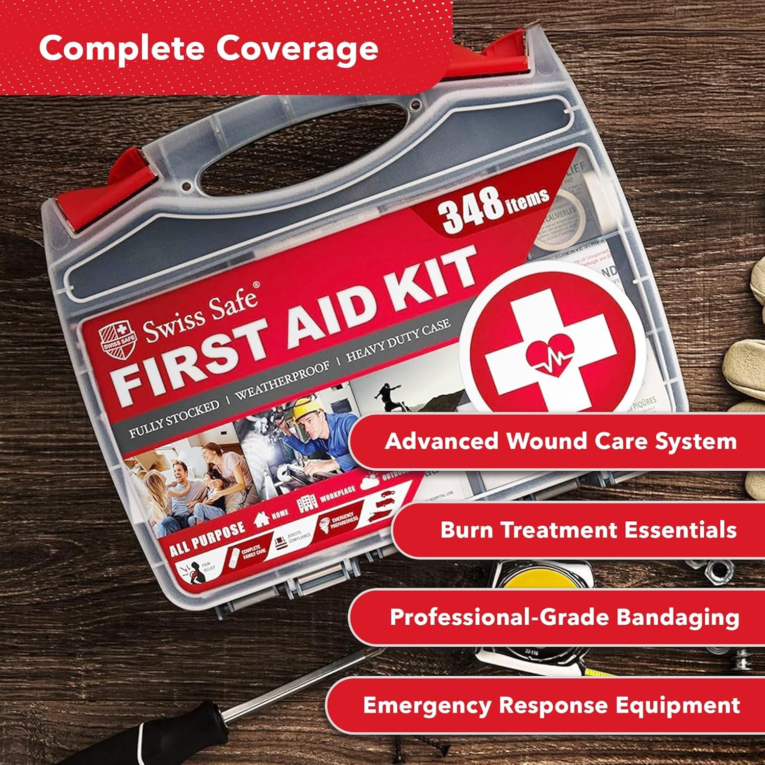 348 Piece First Aid Kit Hard Case Emergency Car Home Travel Camping