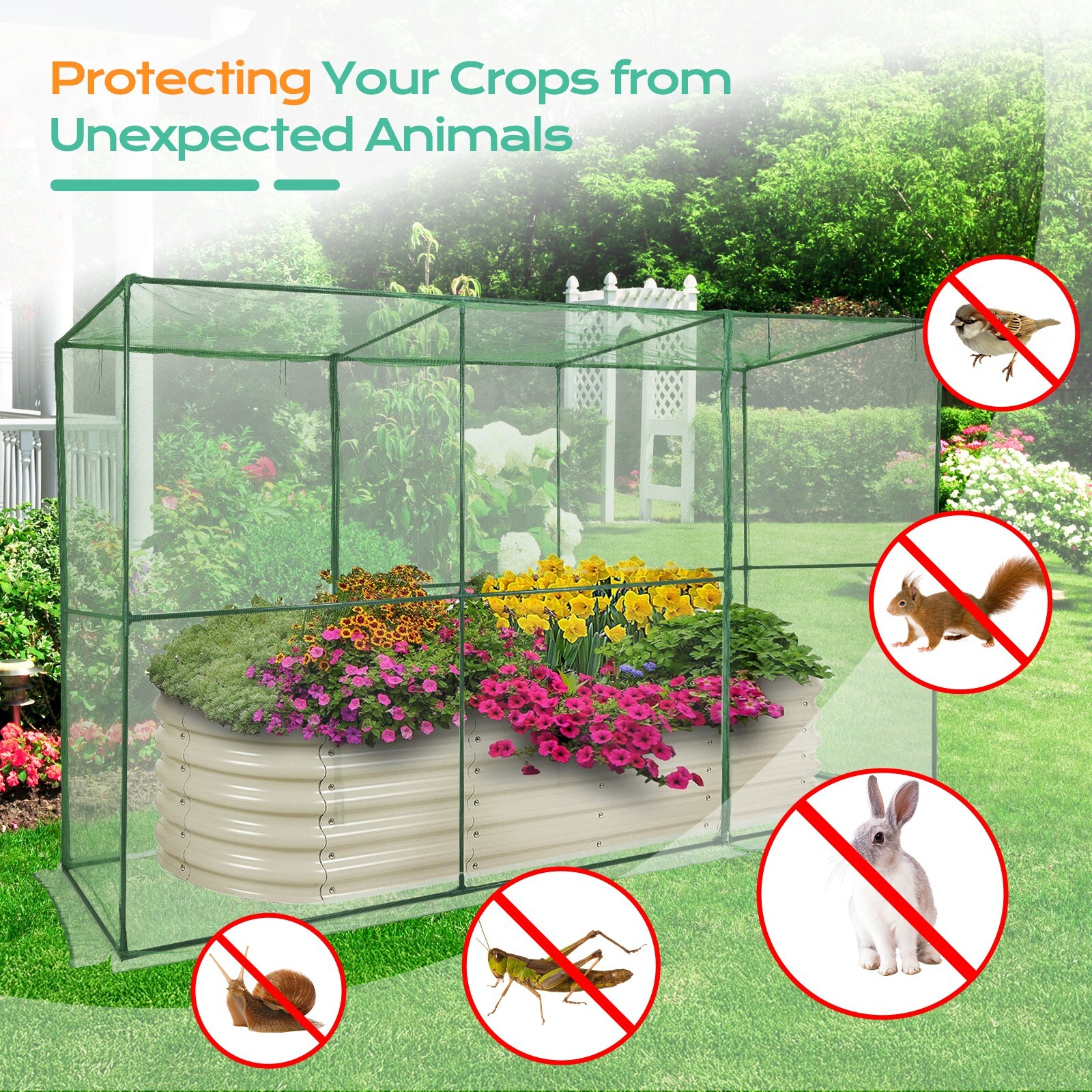 Aoodor 12x4x6ft. Walk-in Crop Cage Plant Protection Tent For Insects Squirrel