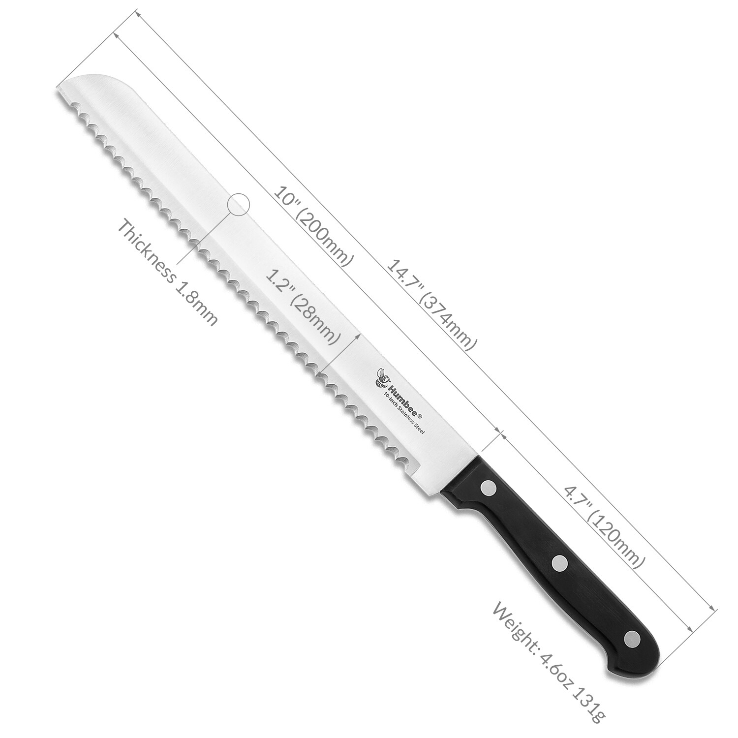 Humbee Chef, Stainless Steel Serrated Bread Knives 8/10/12 inch