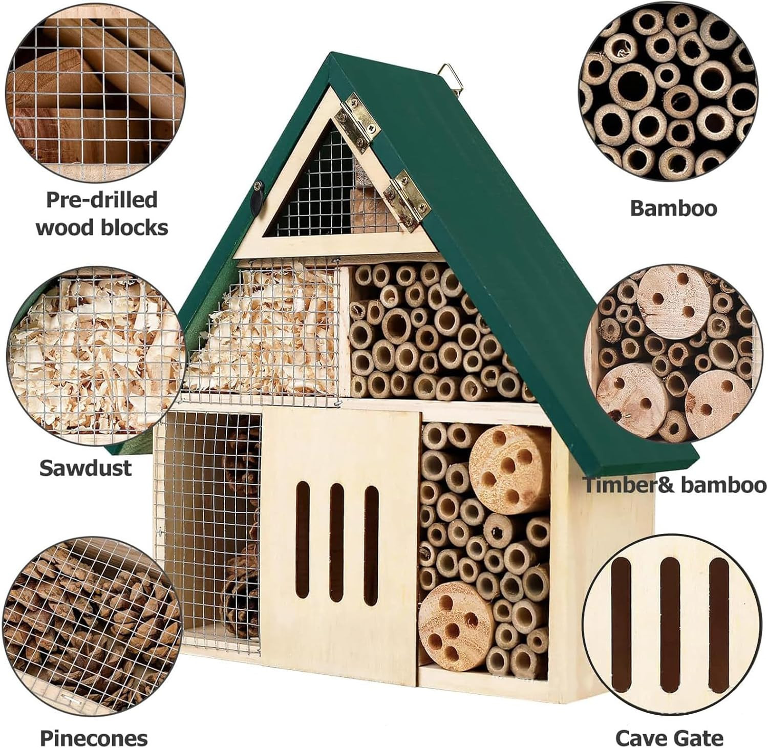 Bee House Hanging Insect Hotel – Natural Wooden Bee Hotel for Outdoors, DIY Inse