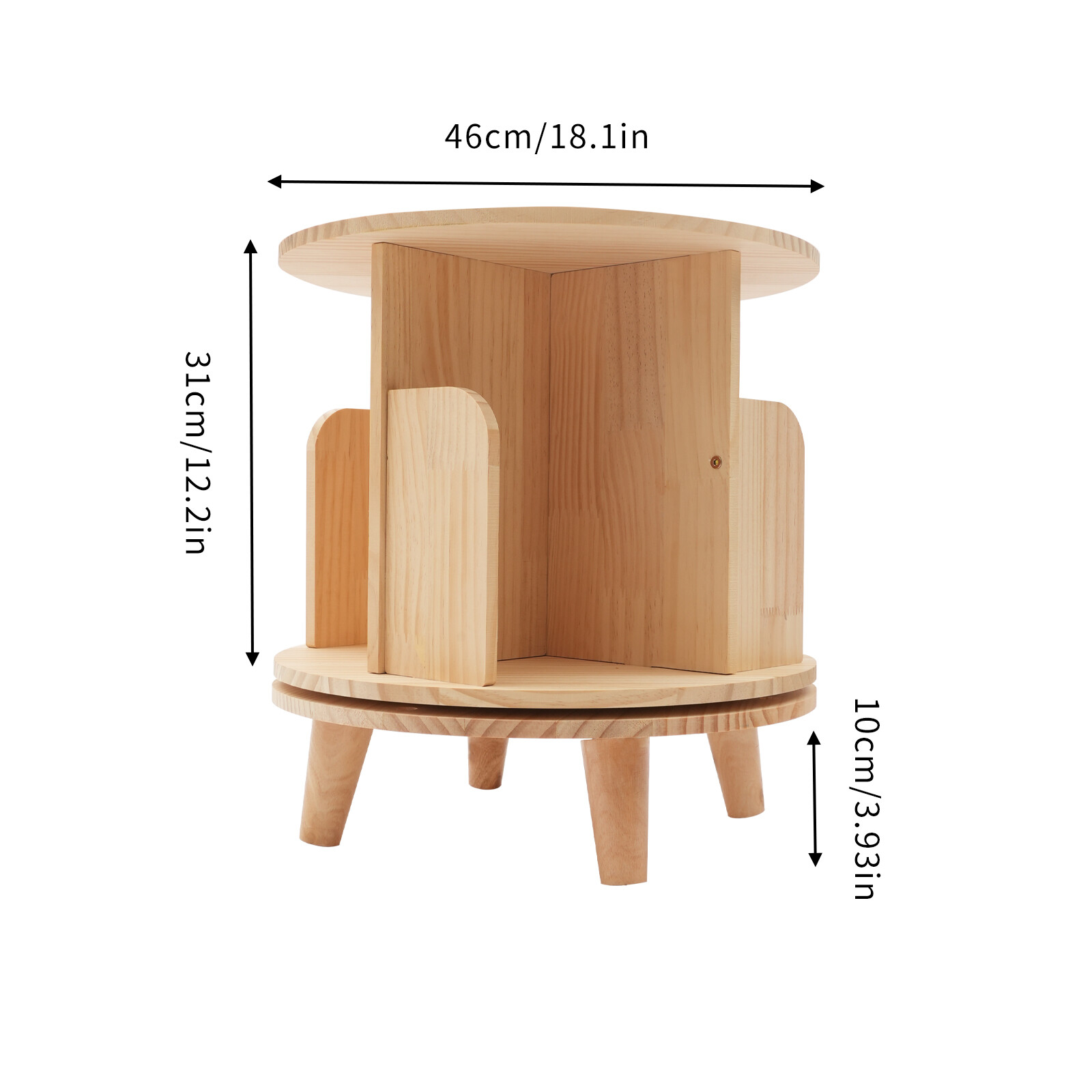 360° Rotating Bookshelf Wood Bookcase Storage Shelf Freestanding Display Rack