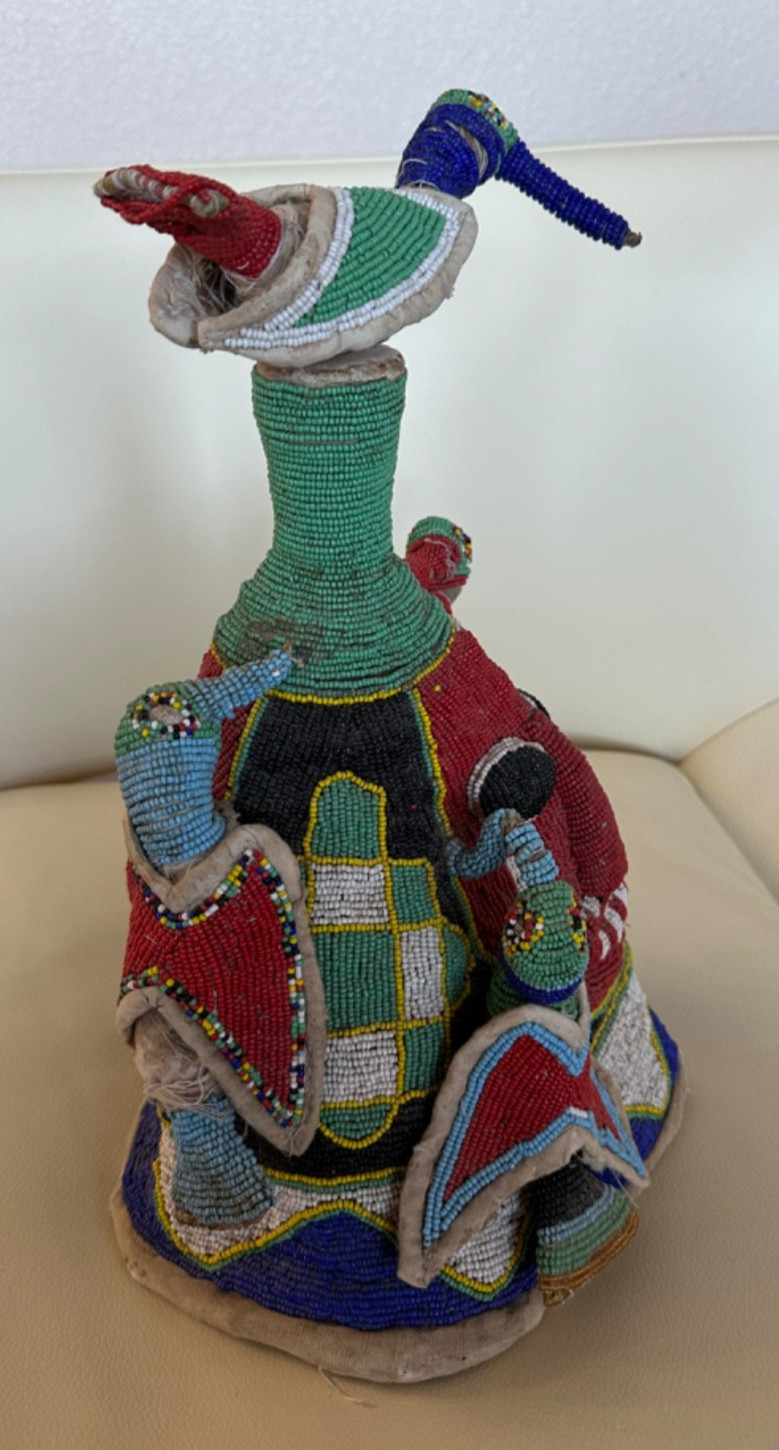 YORUBA BEAD COVERED BIRD HAT 16" 1900S