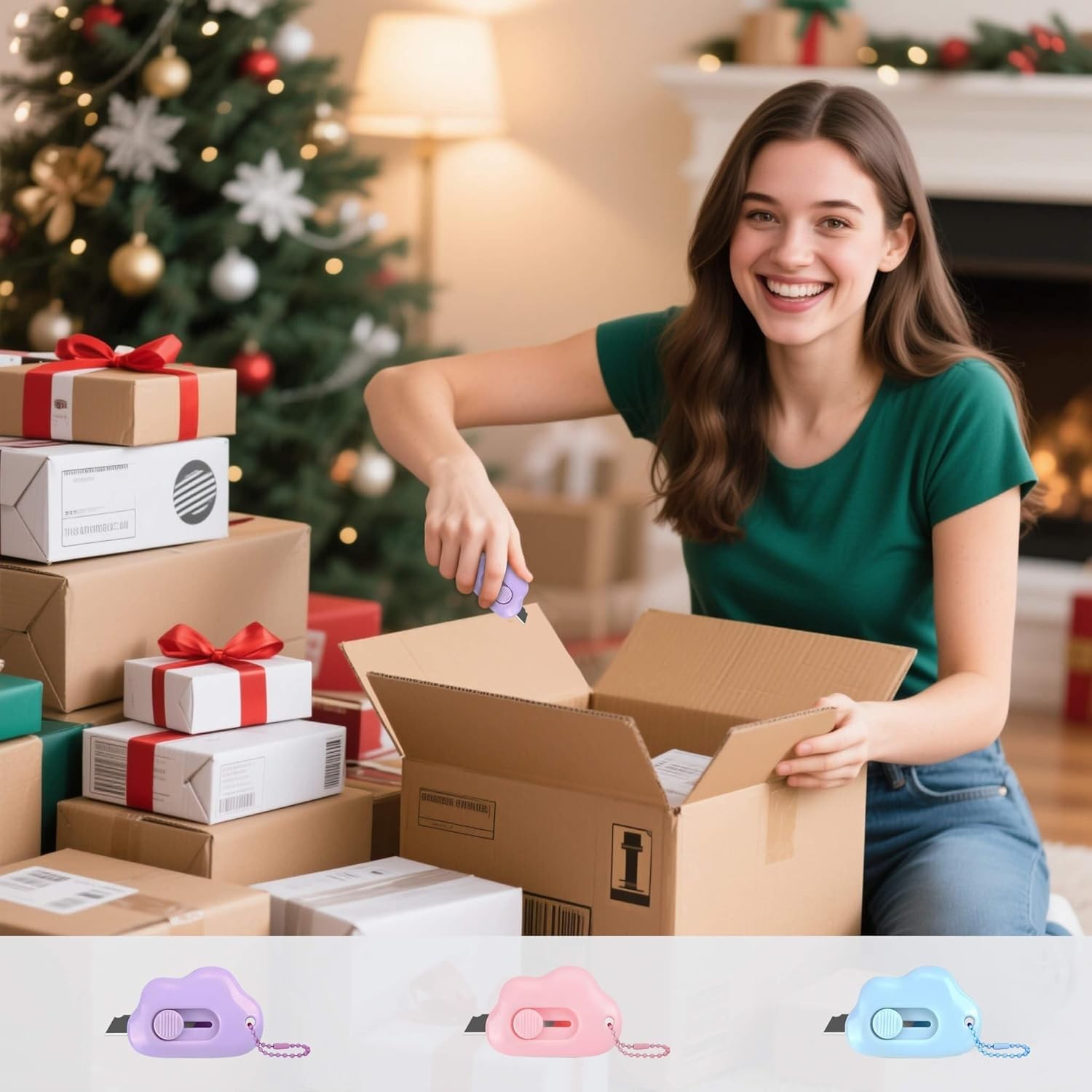 Cloud Shaped Retractable Box Cutter 6 Pack Keychain Letter Opener Stainles Steel