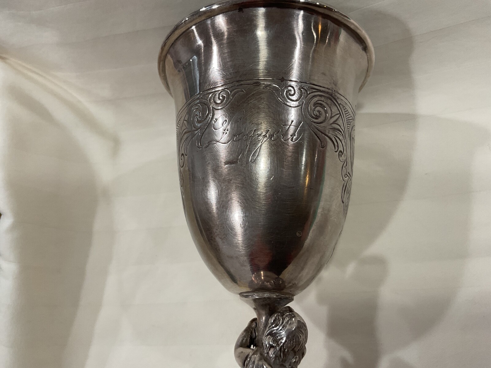 Antique Art Nouveau Silver Plate Goblet Webster Mfg Co Boy Figure Etched Liggett