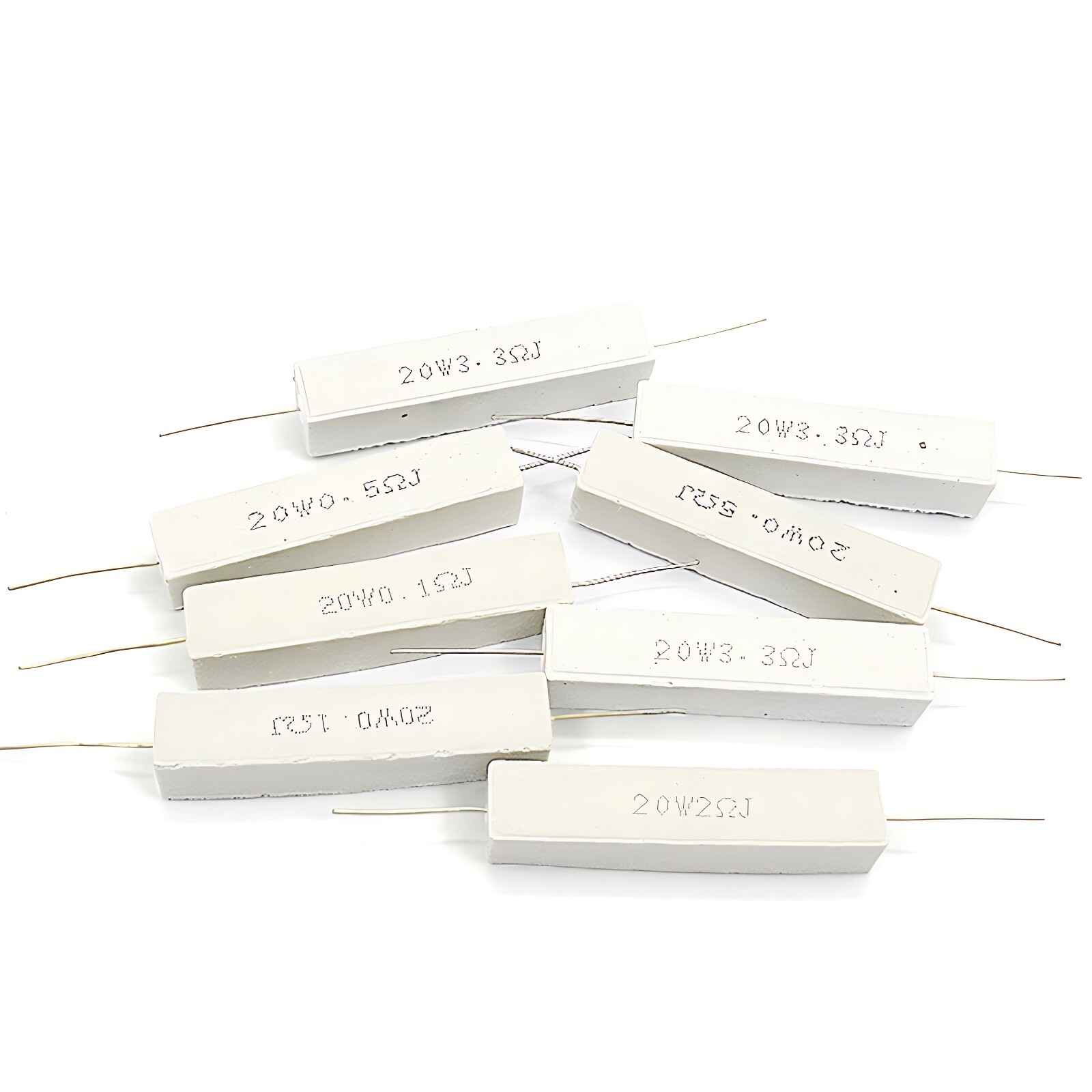 20 Watt Wire wound Cement Resistors Ceramic 0.1 ohms to 470 ohms Horizontal 5%