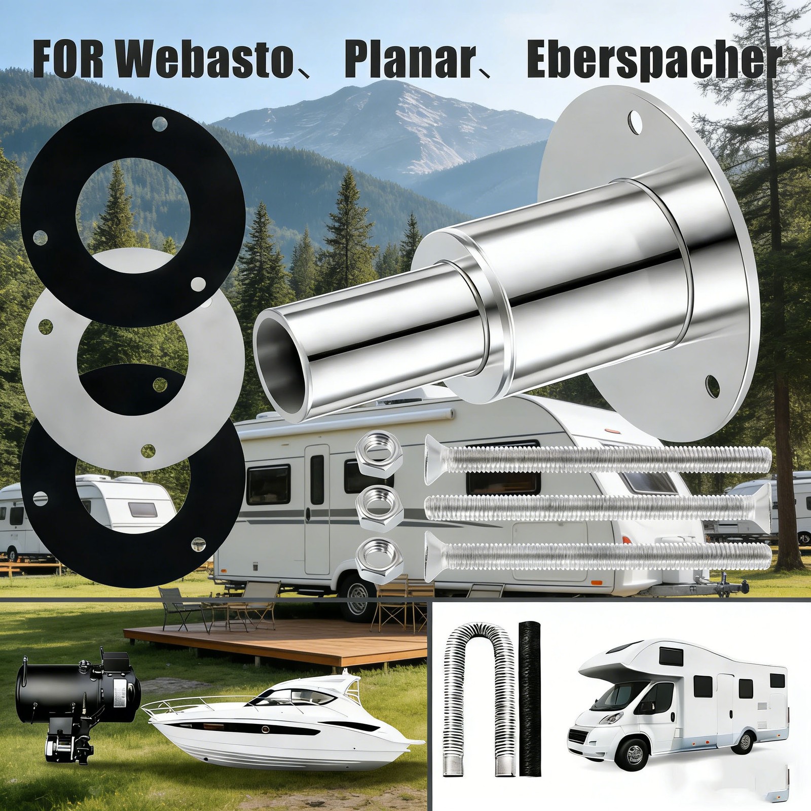 Marine Diesel Heater 24mm Thru Hull Exhaust Skin 316 Stainless Boat