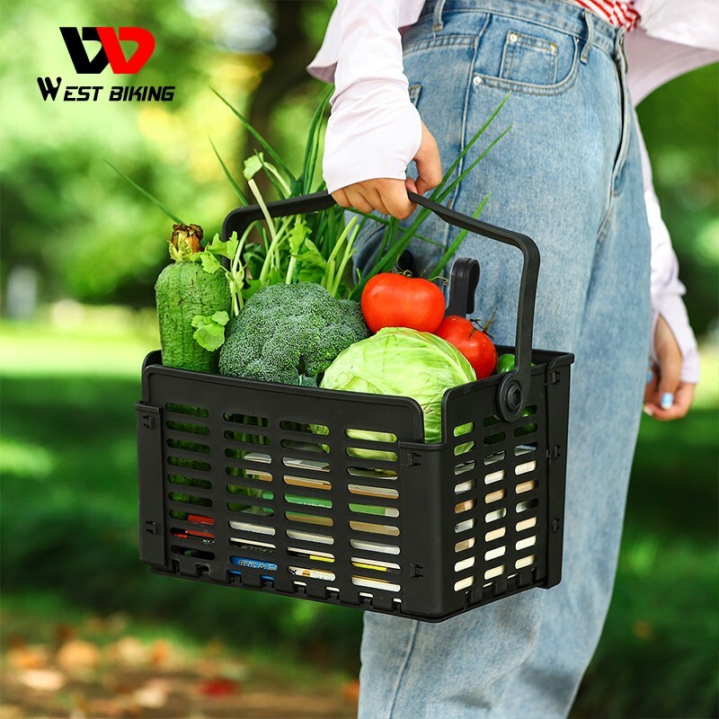 WEST BIKING Foldable Bike Front Handlebar Basket Bicycle Rack Pack Basket Black