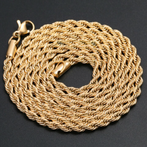 Stainless Steel Twisted Rope Chain Gold Plated Necklace Men Women