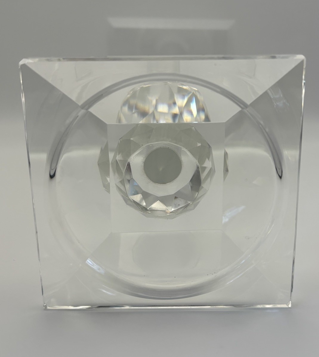 Crystal Faceted Candlesticks Pair 25cm Tall Modernist Art Glass