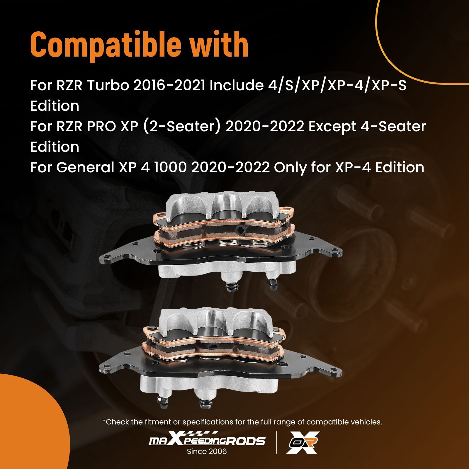 Front Left&Right Brake Calipers & Sintered Pad Set For RZR Turbo 2016-2021