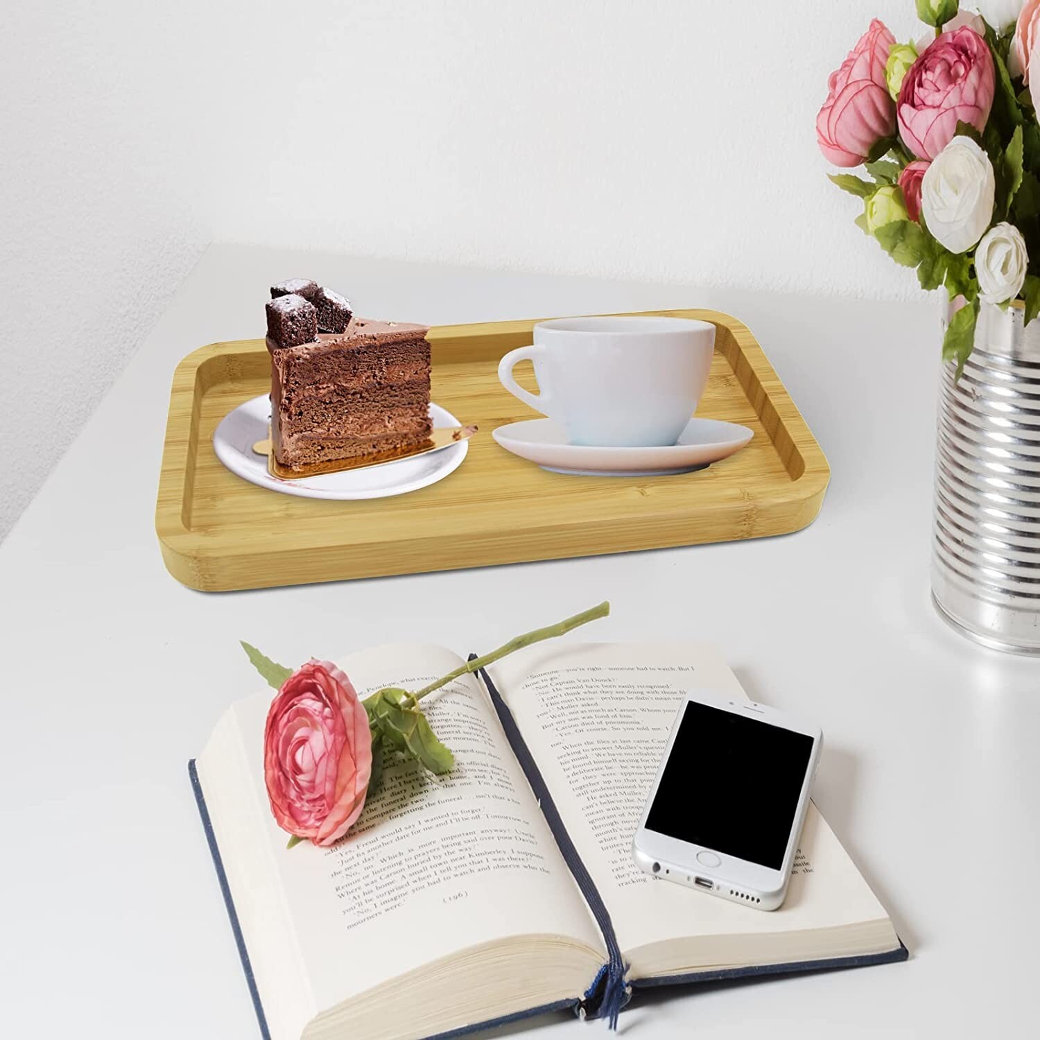 Bamboo Vanity Organizing Caddy Tray, Bathroom Counter Bedroom Catch All 12x6