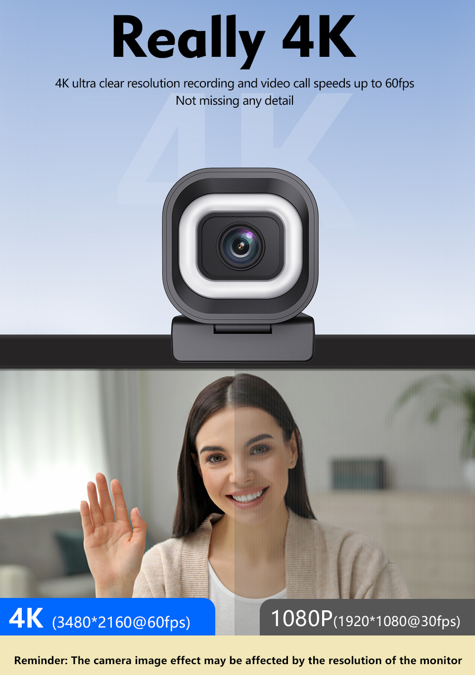 TOALLIN 4K PDAF Webcam,Built-in Ring Light & Remote,Dual Mics,Wide Compatibility