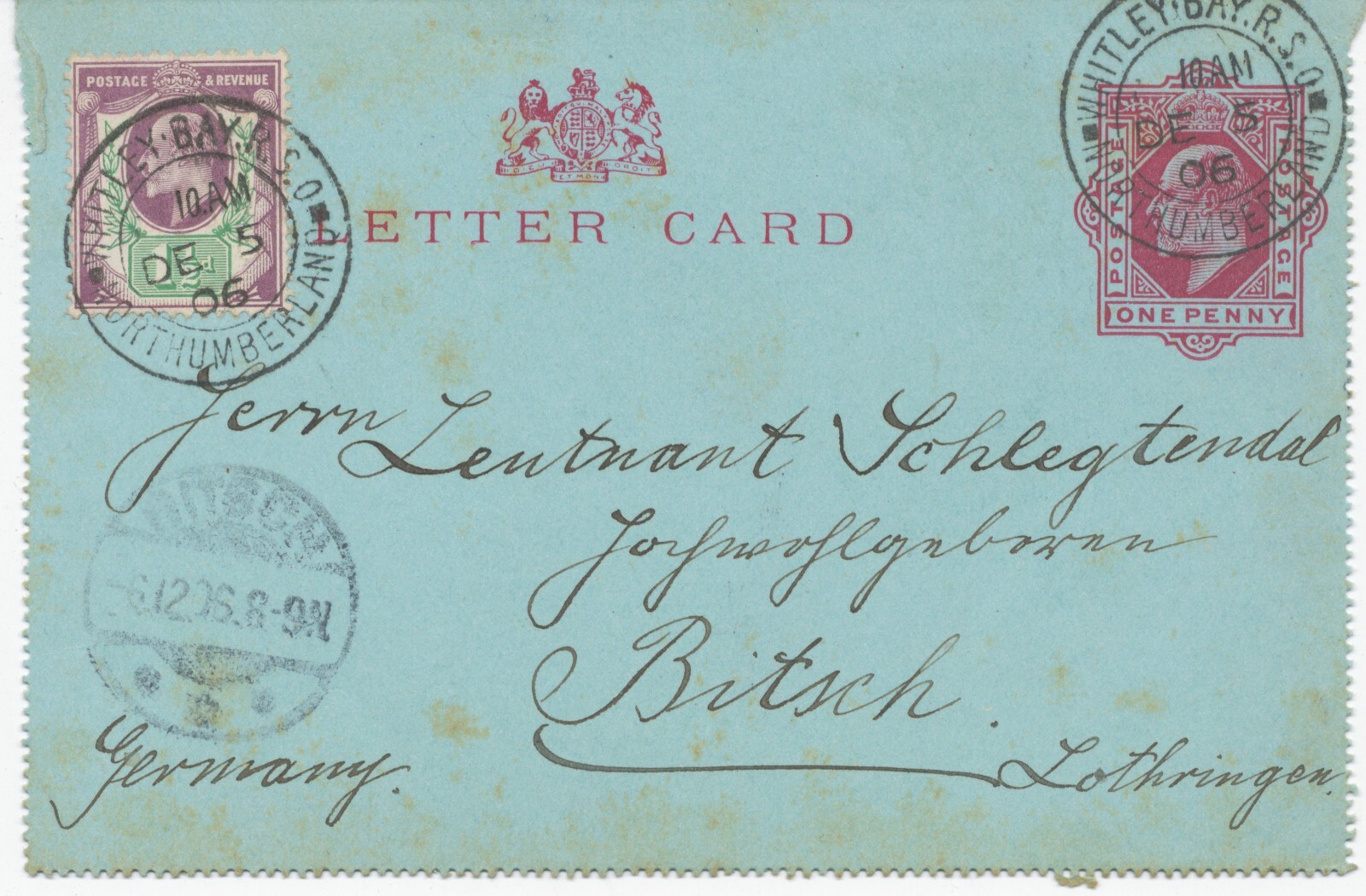 GB „WHITLEY-BAY.R.S.O / NORTHUMBERLAND“ Railway Sub Office postmark on fine EVII
