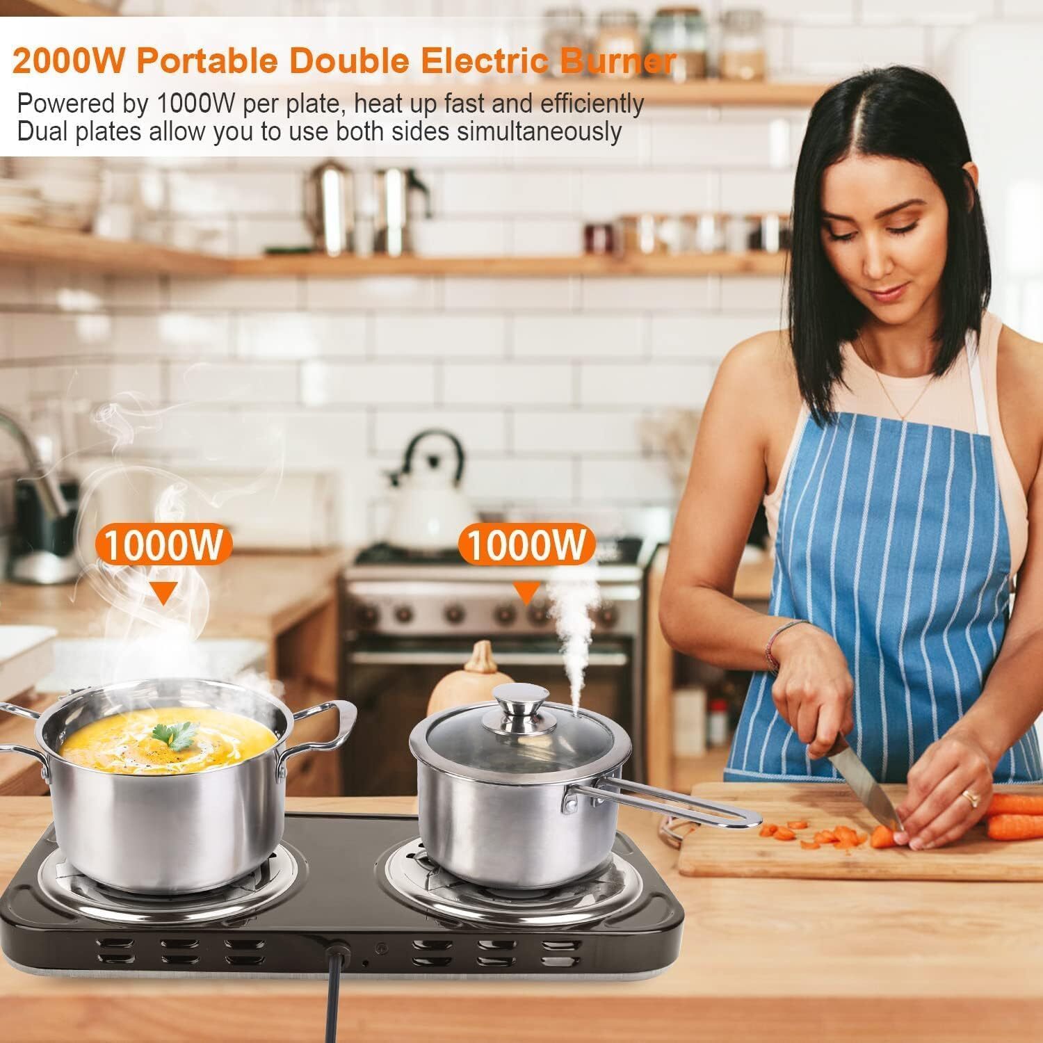 2000W Portable Kitchen Electric Double Burner Hot Plate Cooktop Cooking Stove