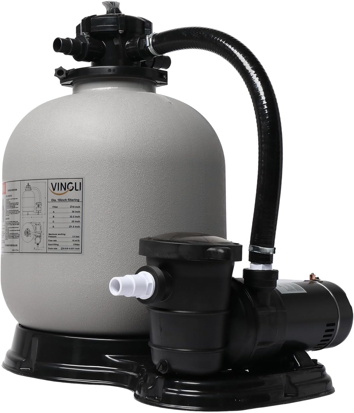 24" Sand Filter Above Ground with 1.5HP Pool Pump 5400GPH Flow 6-Way Valve Gray