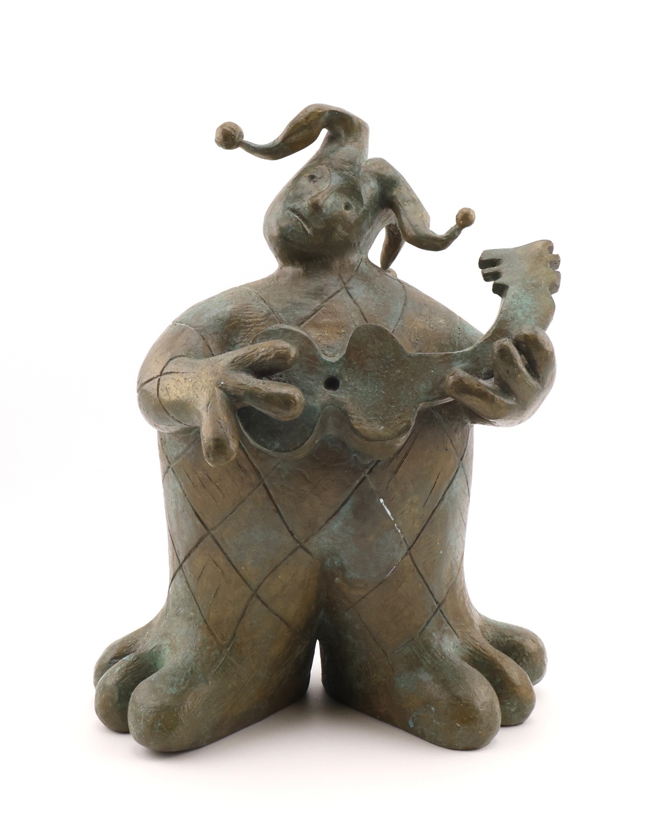 Lino Chavez Bronze Jester Harlequin Guitar Sculpture MCM