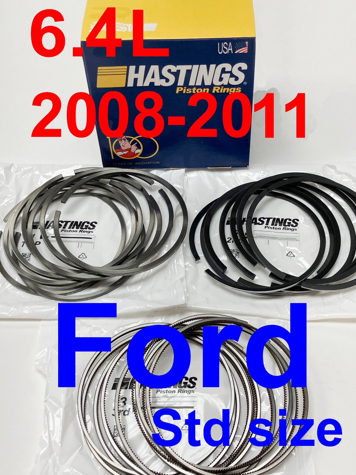Ford 6.4L V8 PowerStroke Piston Rings  Hastings Piston ring set (standard size)