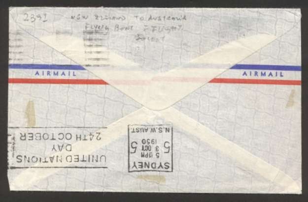 1950 New Zealand To Australia First Flight Wellington Sydney By Solent Cover