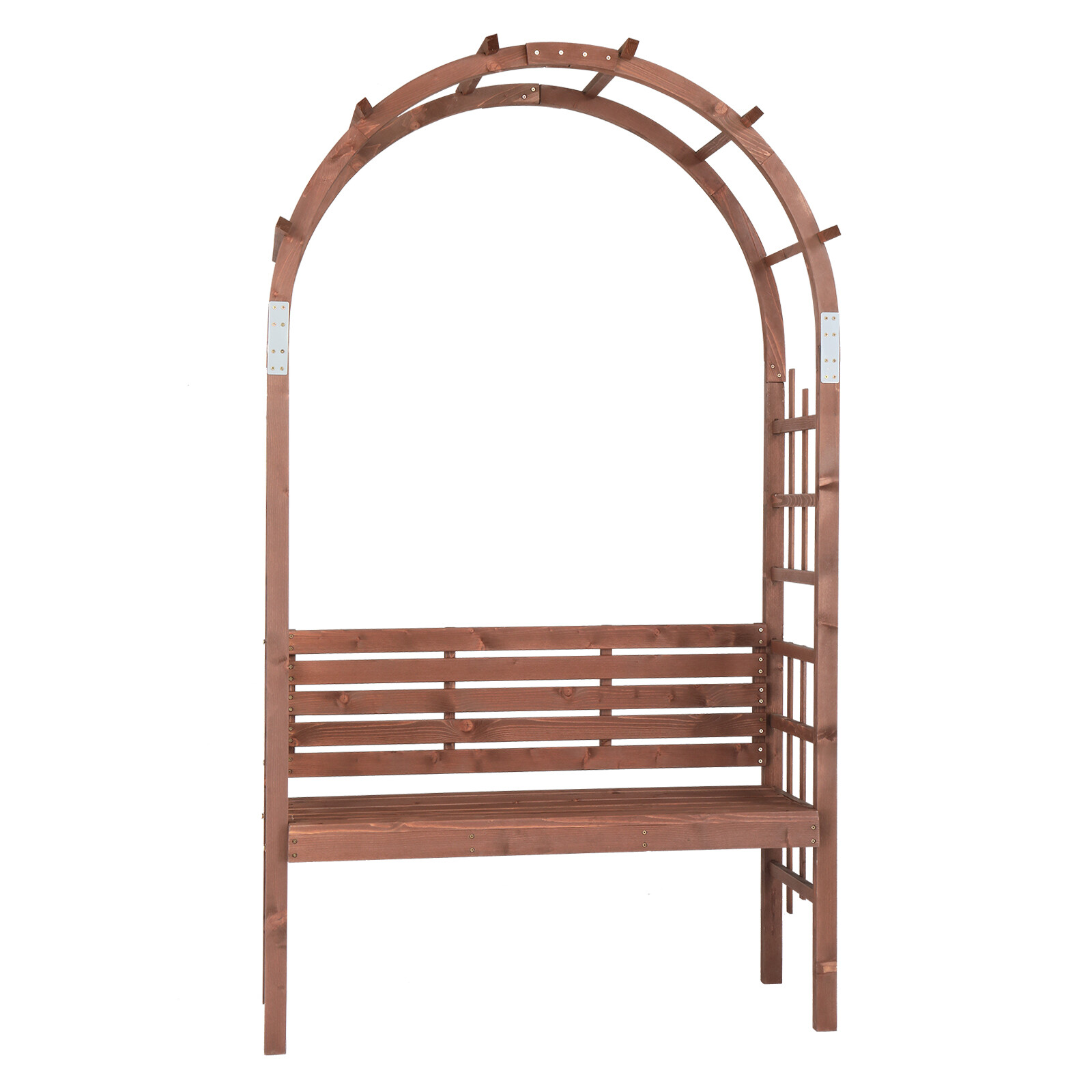 6.8FT Wooden Arch with Bench Garden Arbor Trellis for Climbing Plant Dark Brown