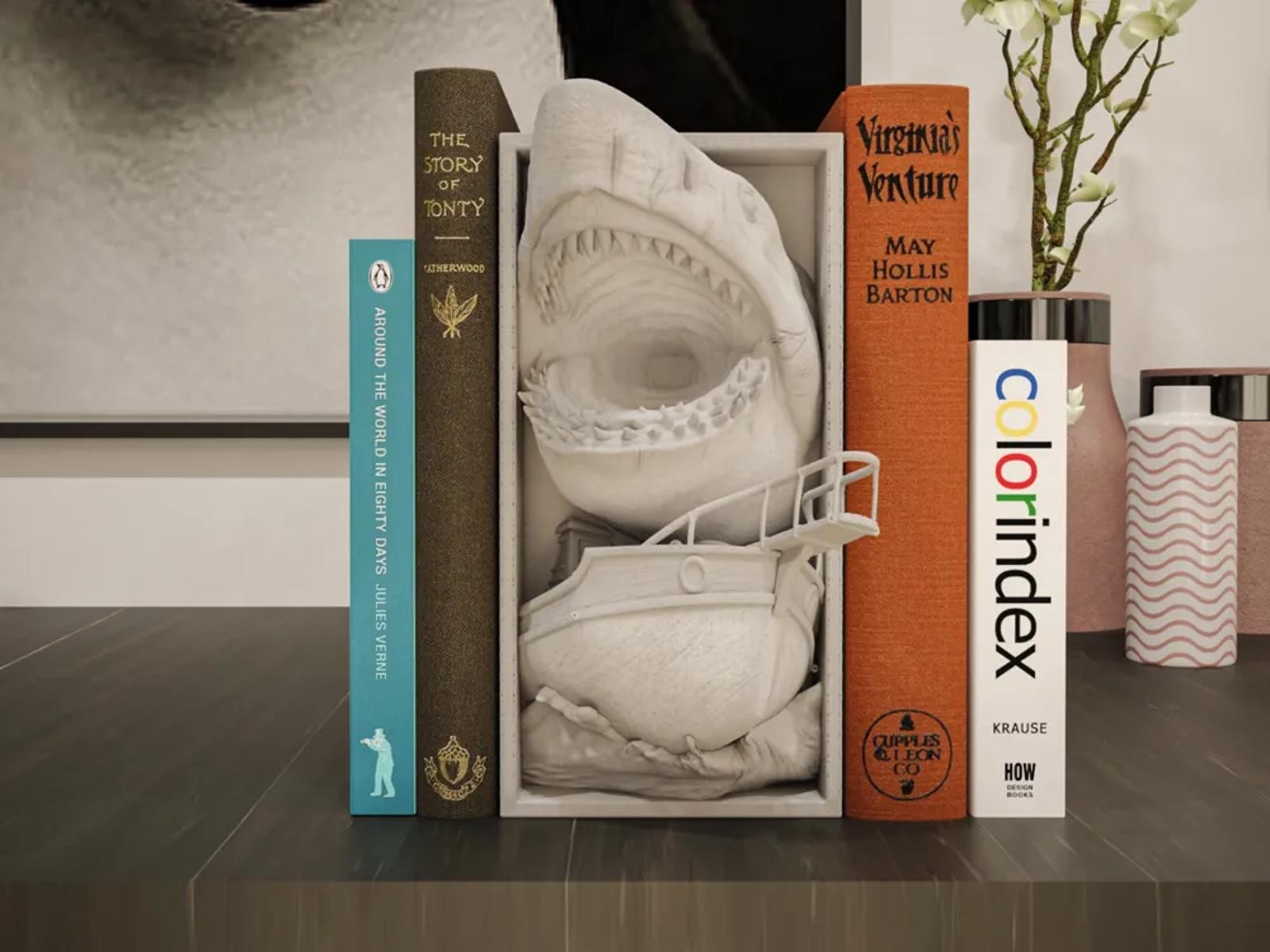 Jaws Book Nook and Wall Mount - Shark Horror Bookshelf Insert Decor