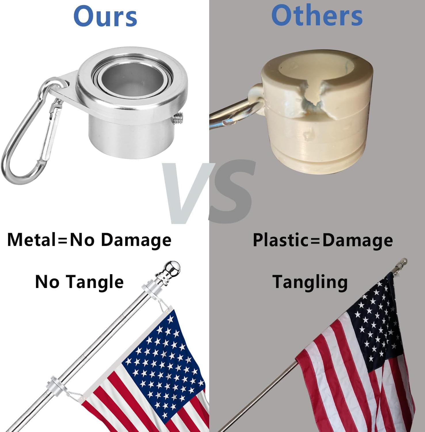 2 Pack Flag Poles for House, 6 FT Flag Pole Kit with 2 No-Tangle Aluminum Ring C