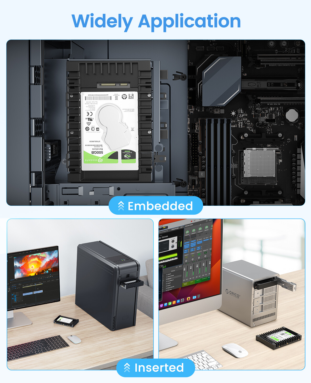 ORICO SATAIII 2.5 to 3.5'' Hard Drive Adapter Converter fr 7/9.5 /12.5mm HDD SSD