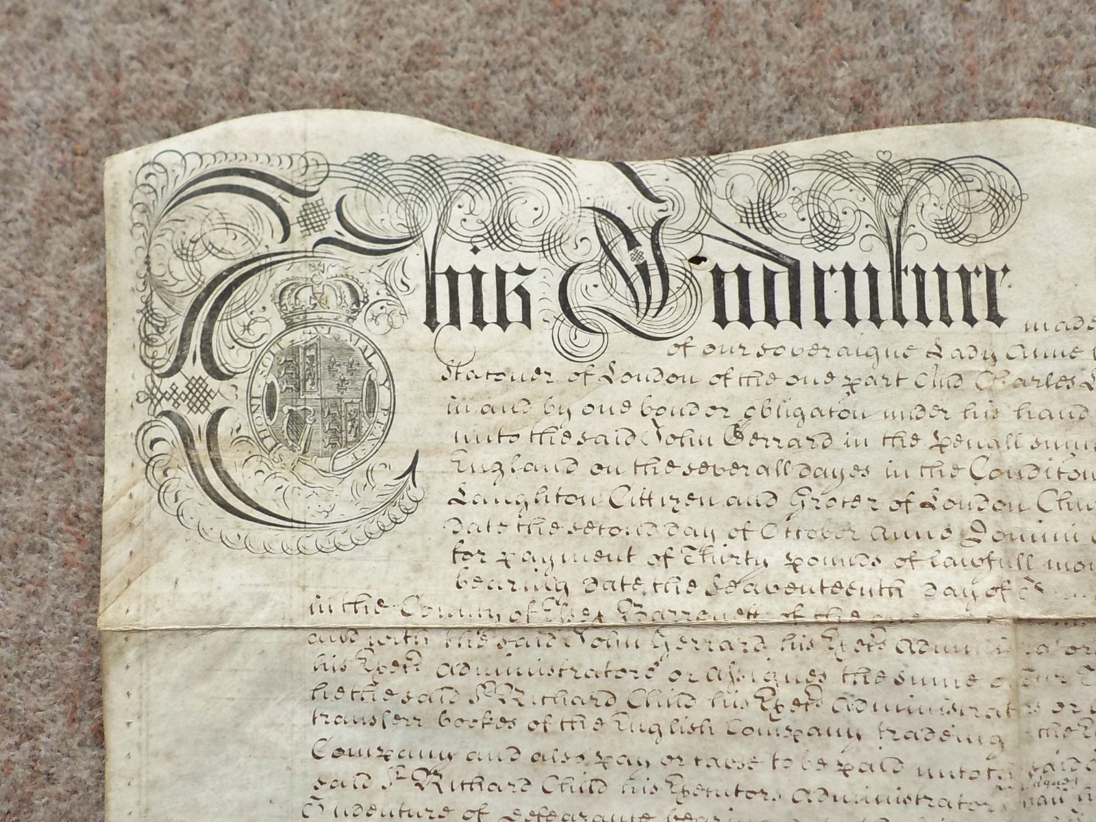 1709 London Covent Garden Drury Lane Vellum Deed Indenture + extra Document
