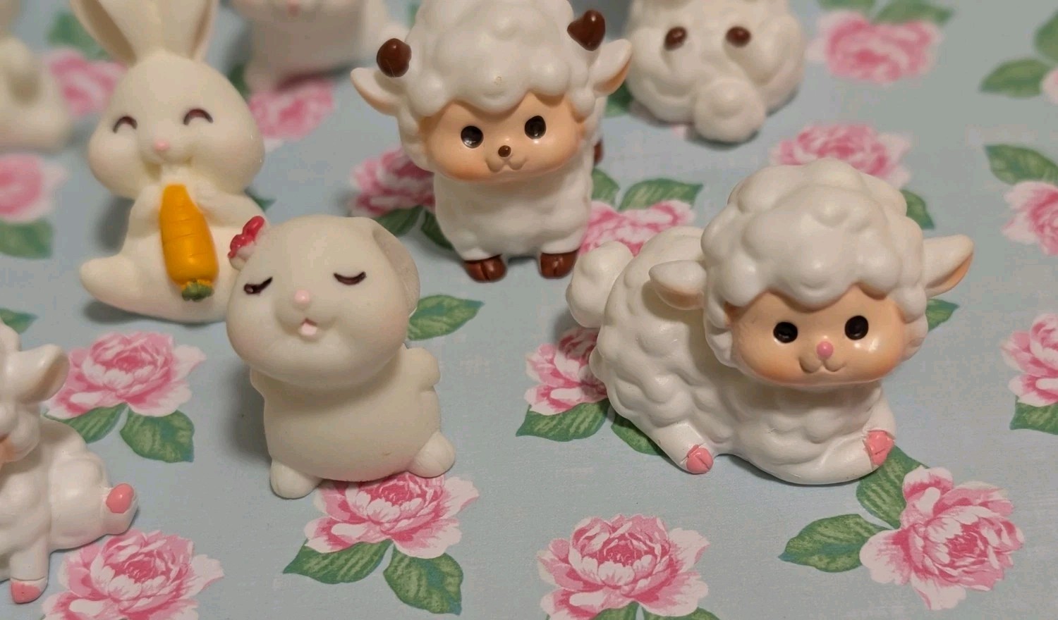 10 Miniature Bunny Rabbit Lambs Figures 1"-1.5