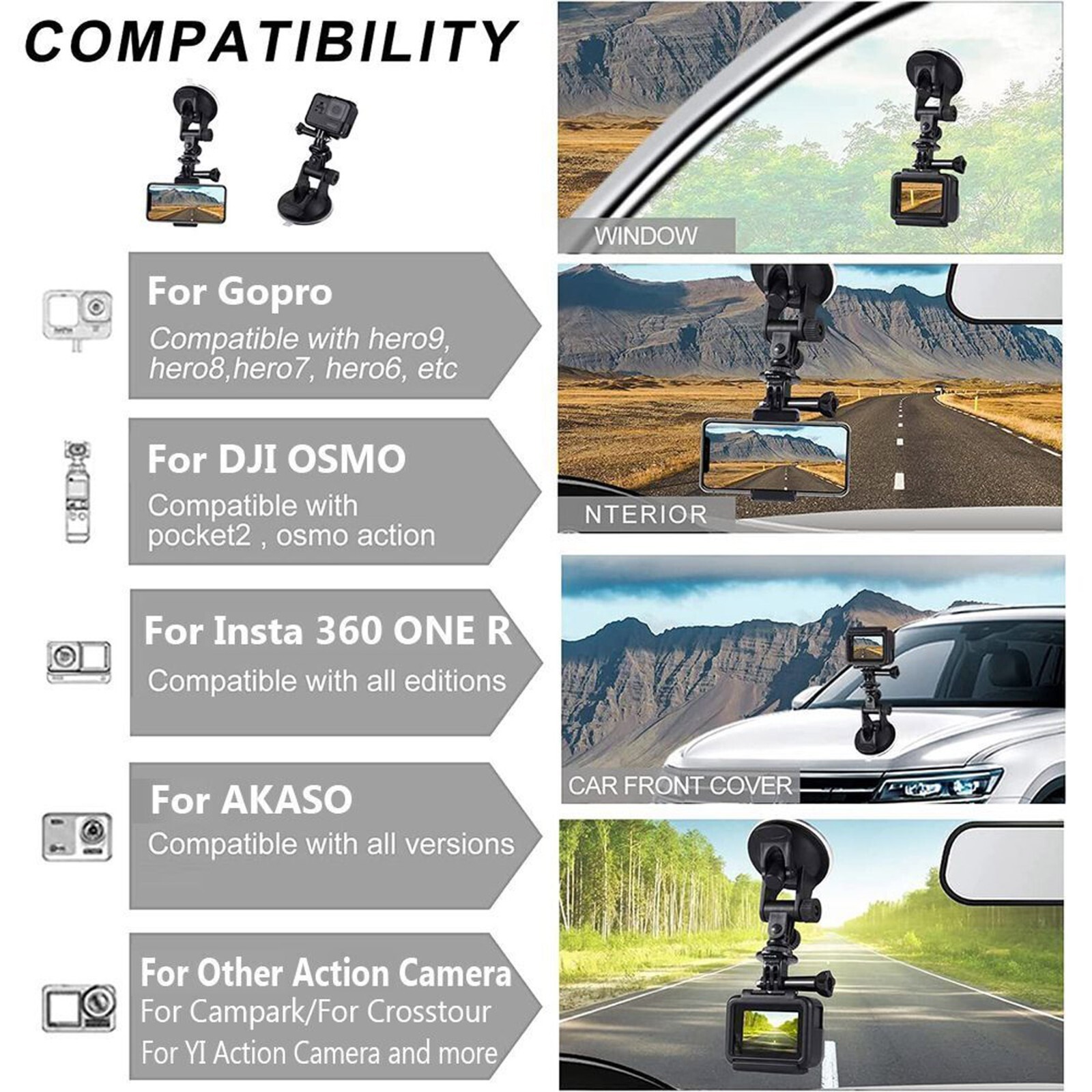 Windshield Suction Cup Car Mount Action Camera Bracket For GoPro Hero|DJI OSMO