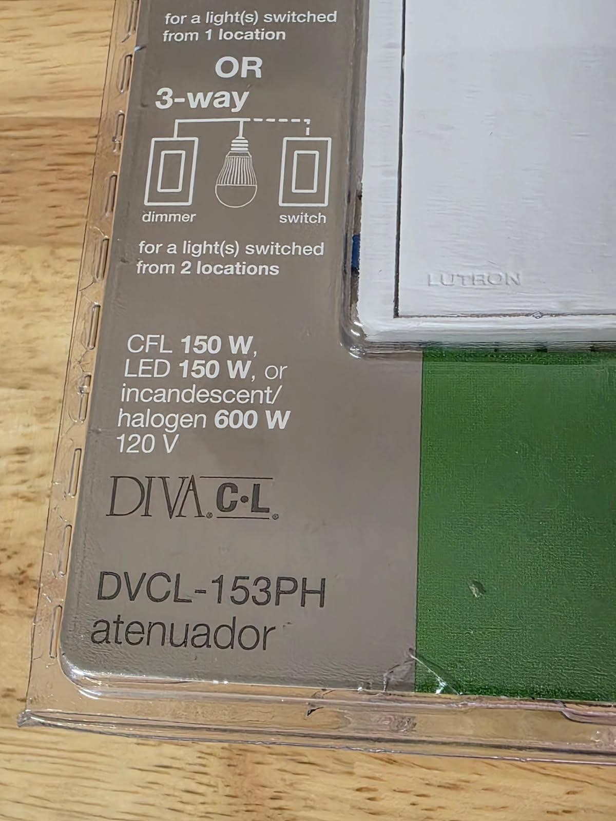 LUTRON DVCL-153-WH Single /3-Way 150W CFL / LED 600W Diva Dimmer White - U Pick