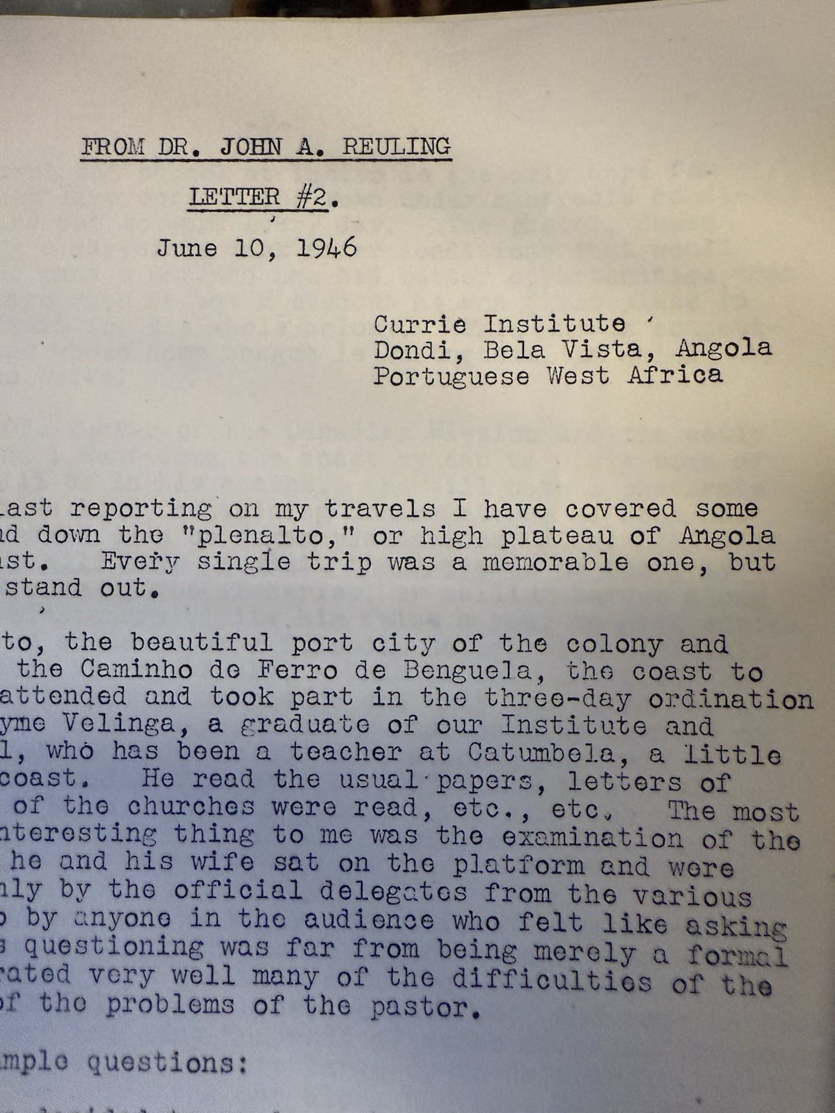 Dr. John A. Reuling Trip To Africa Missionary Work Collection Of Letters 1940s