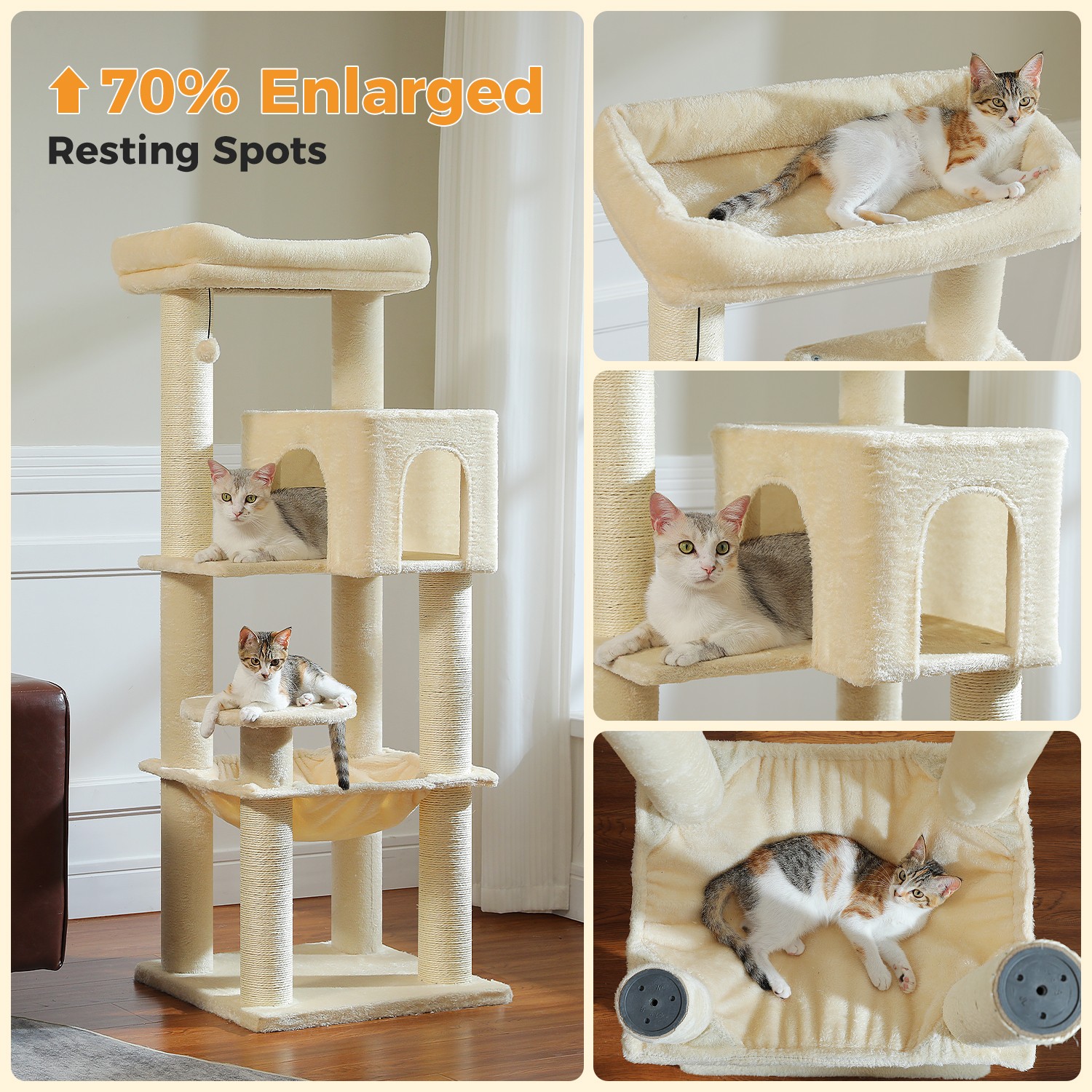 PAWZ Road XL Cat Tree Tower for Large Cats (30lb) with Thick Scratching Post Toy