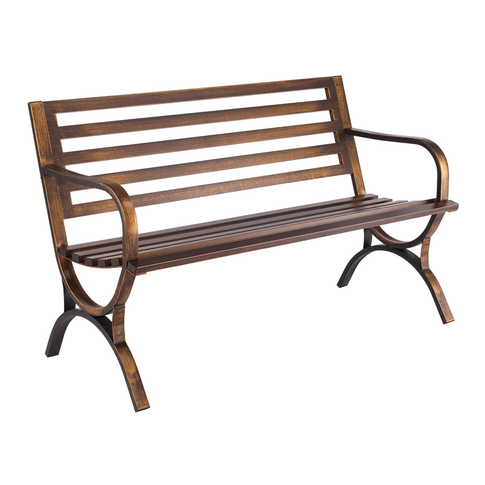 Outdoor Bench Patio Bench 50 inch Metal Frame Slatted Backrest for Porch