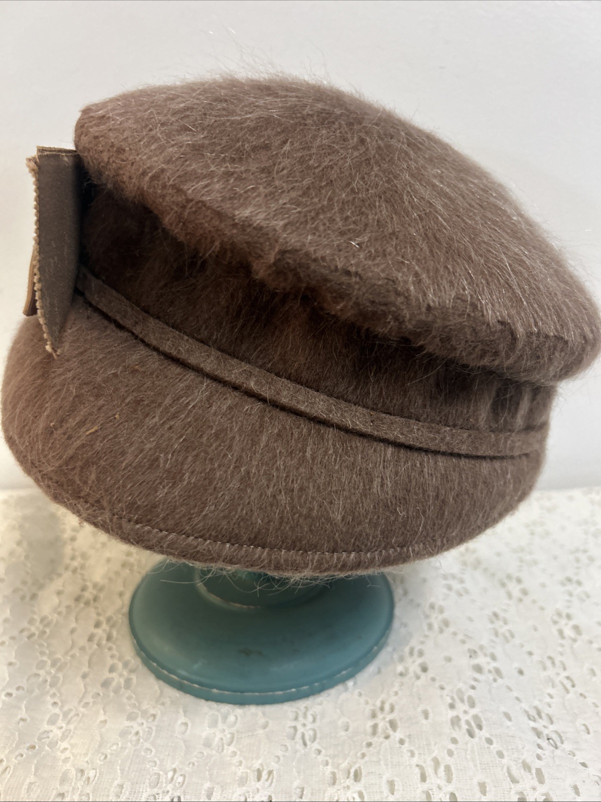 Henry Pollak New York Tan Women's Hat With Bow Vintage 100% Wool USA 50s-60s