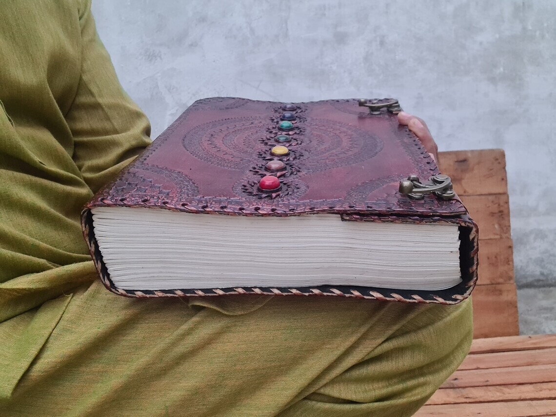 Handmade Extra Big Seven Stone Leather Journal Writing Notebook Large Sketch