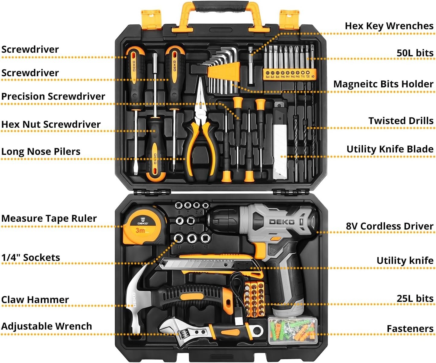 DEKO 126 Pcs Power Tool Combo Kits with 8V Cordless Drill Set