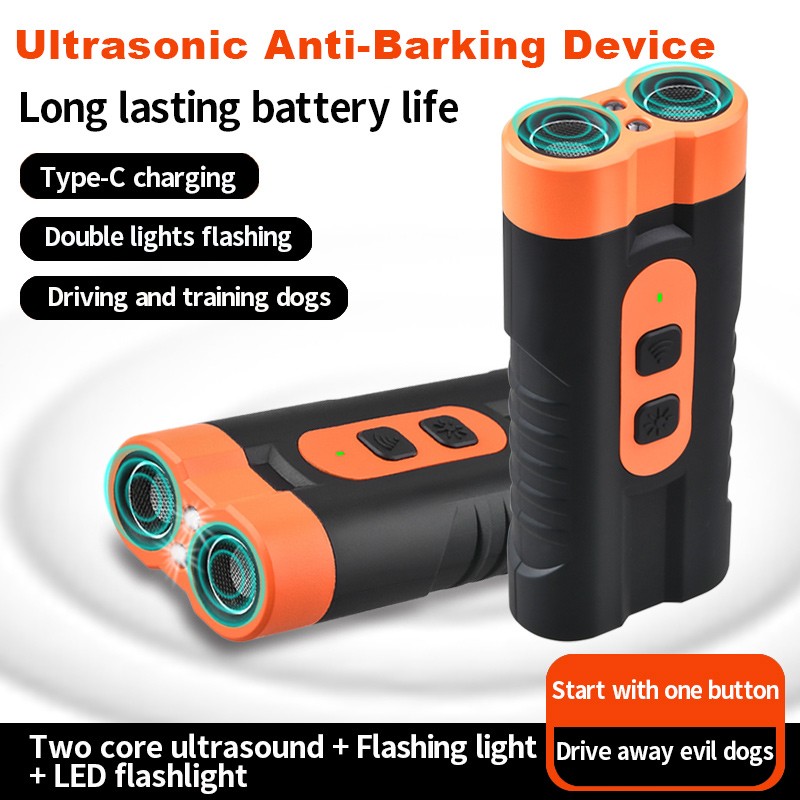 2025 Dual Head Ultrasonic Dog Repeller USB Rechargeable Dog Training Device