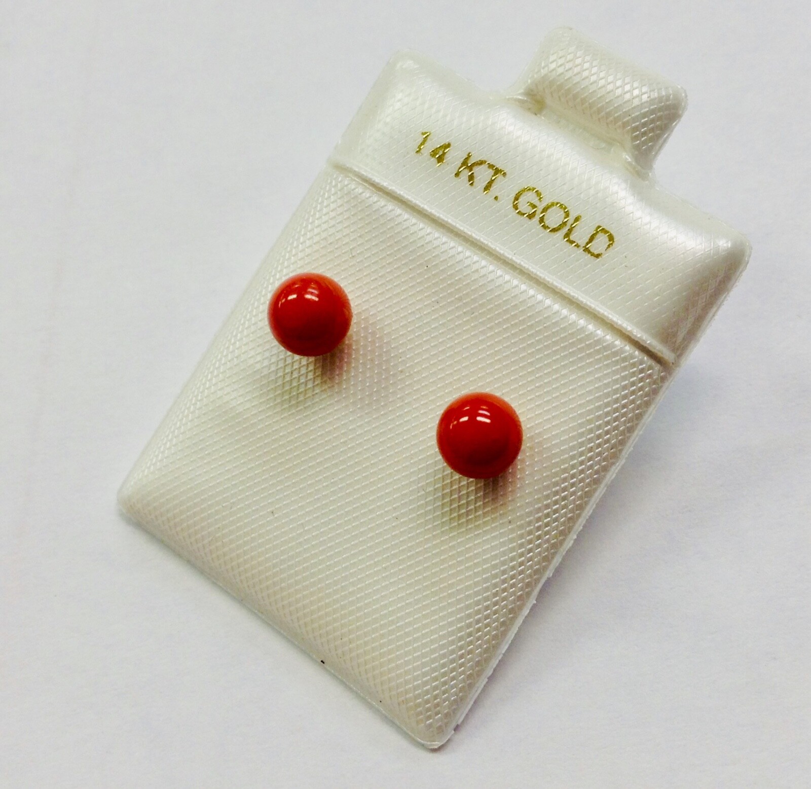 Small 14K Gold Genuine Natural Aka Red Coral 5 - 5.5 mm Ball Stud Earrings NEW
