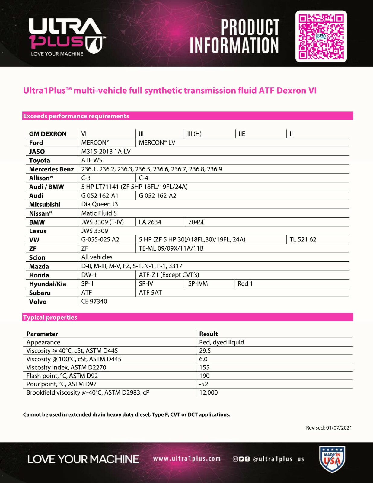 Ultra1Plus™ Dexron VI Transmission Fluid Full Synthetic ATF | 12 Pack QTS