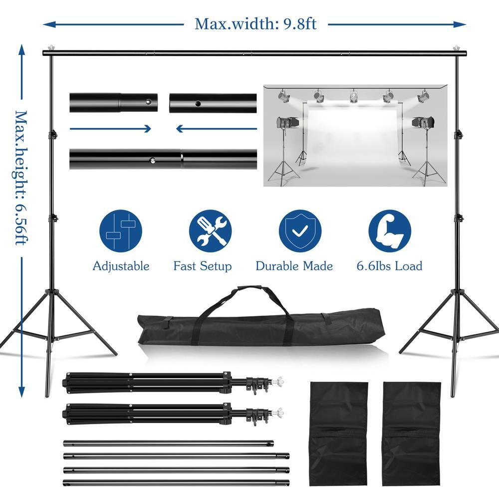 10Ft Adjustable Photography Backdrop Support Stand Background Crossbar Frame Kit